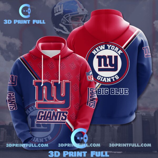 New York Giants 3D Hoodie Big Blue