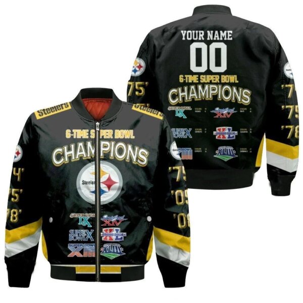 Pittsburgh Steelers 6 Time Super Bowl Champions For Fans 3d Personalized Bomber Jacket custom