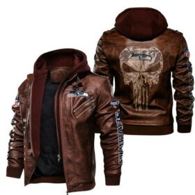 Seattle Seahawks NFL Punisher Skull Leather Jacket custom fan