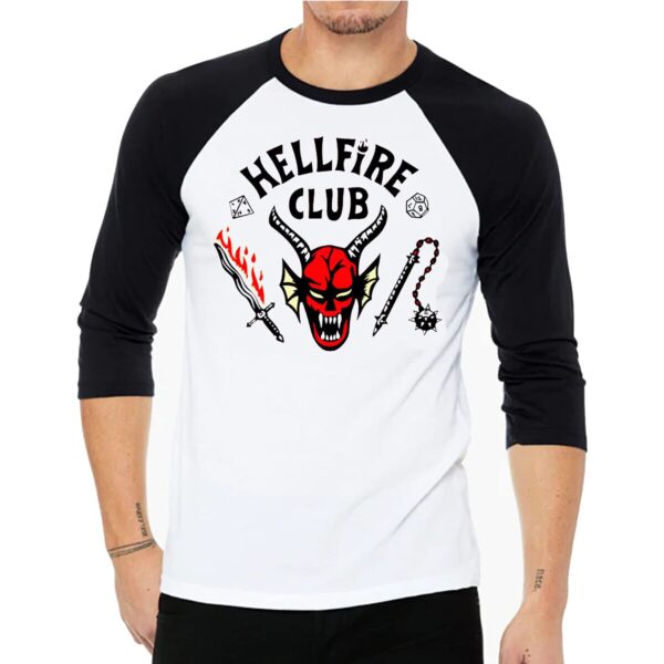 hellfire club raglan t shirt in stranger thing universe