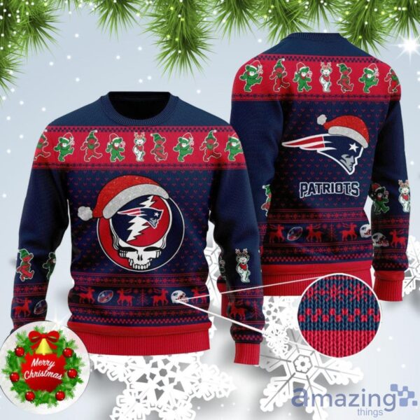 new england Patriots Grateful Dead Santa Hat Ugly Christmas Sweater custom For Fans