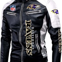 nfl Baltimore Ravens classic biker leather jacket custom for fan