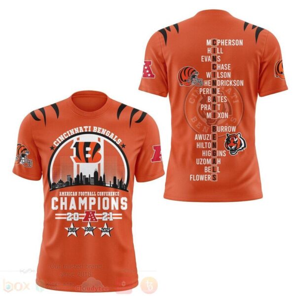 NFL Cincinnati Bengals Champions 2021 Orange football 3d t shirt custom fan
