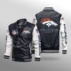 NFL Denver Broncos leather baketball Jacket custom black white for fans