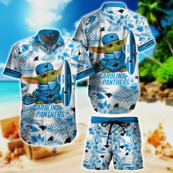 NFL Hawaiian Shirt Carolina Panthers Summer Yoda Surfboard and Short 3D