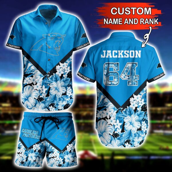 NFL Hawaiian Shirt Carolina Panthers and Short Tshirt Floral Custom Name Number