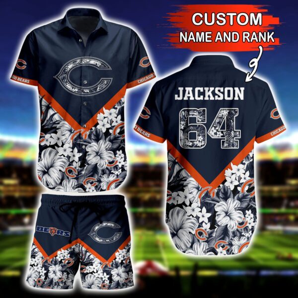 NFL Hawaiian Shirt Chicago Bears and Short Tshirt Floral Custom Name Number
