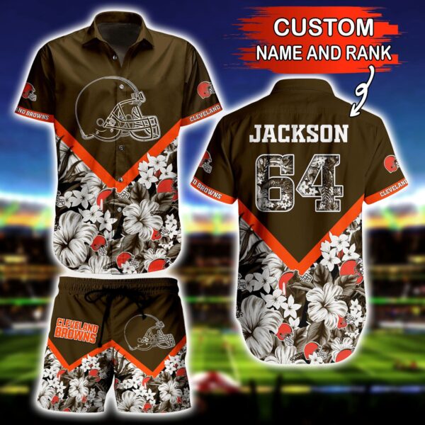 NFL Hawaiian Shirt Cleveland Browns and Short Tshirt Floral Custom Name Number
