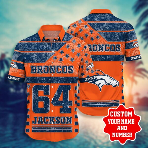 NFL Hawaiian Shirt Denver Broncos Shorts Tshirt star Custom Name Number