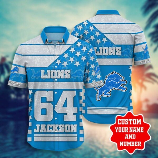 NFL Hawaiian Shirt Detroit Lions Shorts Tshirt star Custom Name Number