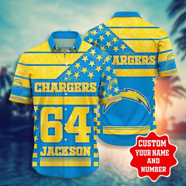 NFL Hawaiian Shirt Los Angeles Chargers Shorts star Custom Name Number