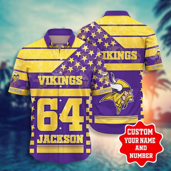 NFL Hawaiian Shirt Minnesota Vikings Shorts star 3D Custom Name Number