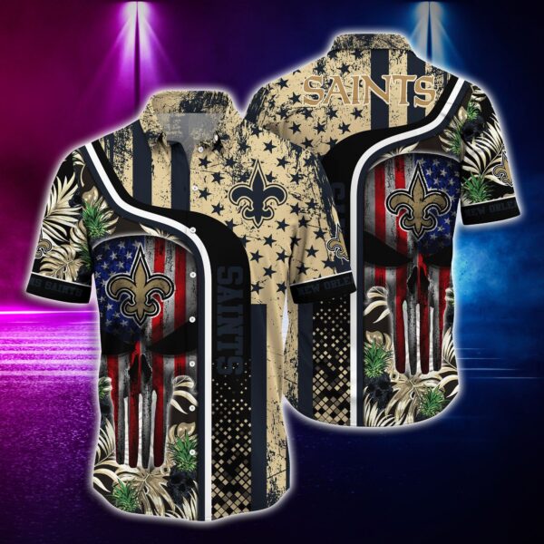 NFL Hawaiian Shirt New Orleans Saints Tshirt Skull Tropical