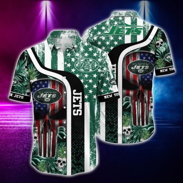 NFL Hawaiian Shirt New York Jets and Tshirt skull tropical