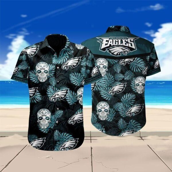 NFL Hawaiian Shirt Philadelphia Eagles Skull 3D