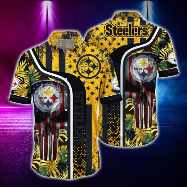 NFL Hawaiian Shirt Pittsburgh Steelers and T shirt skull