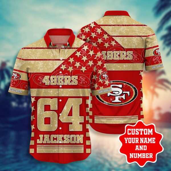 NFL Hawaiian Shirt San Francisco 49ers Shorts star 3D Custom Name Number