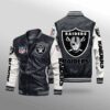 NFL Oakland Raiders Black Thermal Plush Leather baketball Jacket custom fan