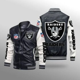 NFL Oakland Raiders Black Thermal Plush Leather baketball Jacket custom fan