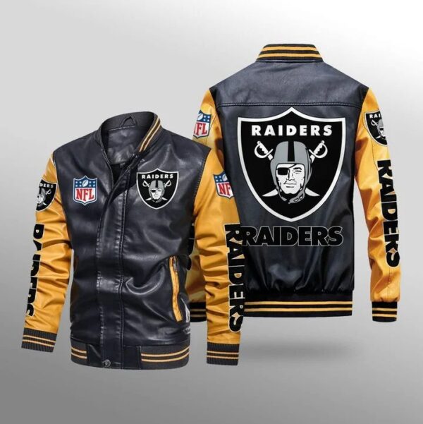 NFL Oakland Raiders Yellow Thermal Plush Leather baketball Jacket custom