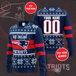 PERSONALIZED NFL NEW ENGLAND PATRIOTS CHRISTMAS SWEATER custom name for fan