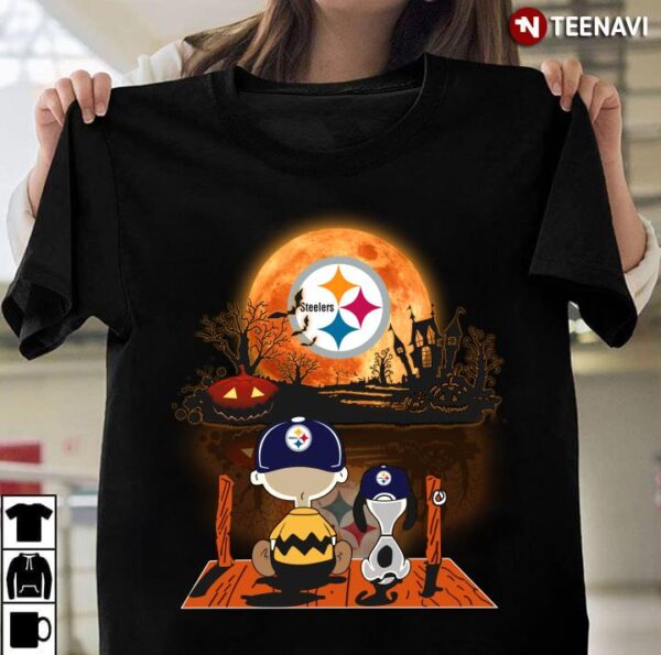 Pittsburgh Steelers nfl Charlie Brown And Snoopy Watching Halloween t shirt custom