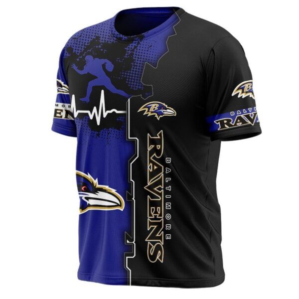nfl Baltimore Ravens graphic heart ECG line football 3d T shirt custom fan