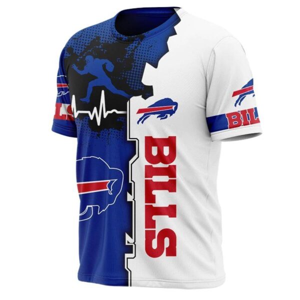 nfl Buffalo Bills graphic heart ECG line football 3d T shirt custom fan