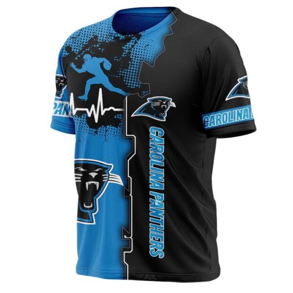 nfl Carolina Panthers graphic heart ECG line football 3d T shirt custom fan