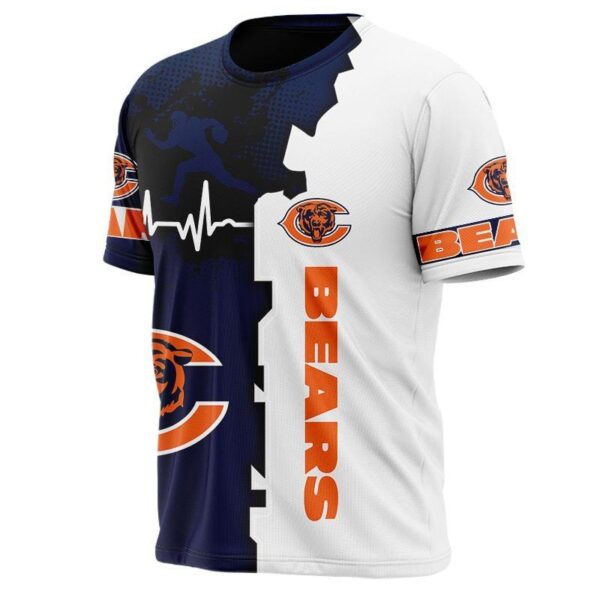 nfl Chicago Bears graphic heart ECG line football 3d T shirt custom fan