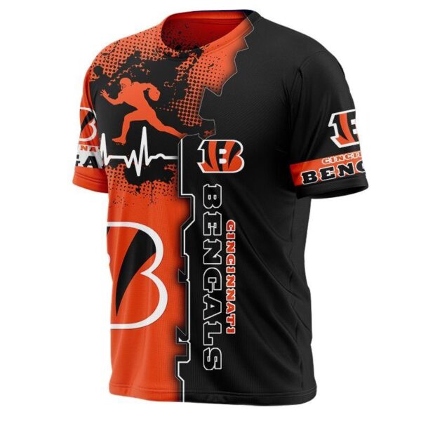 nfl Cincinnati Bengals graphic heart ECG line football 3d T shirt custom fan
