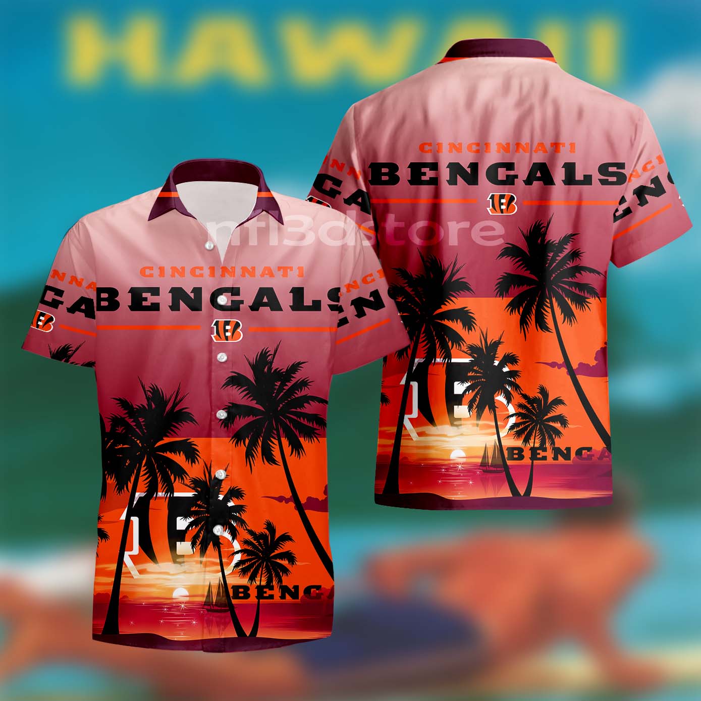 nfl Cincinnati Bengals pink sunset hawaiian shirt custom for fans