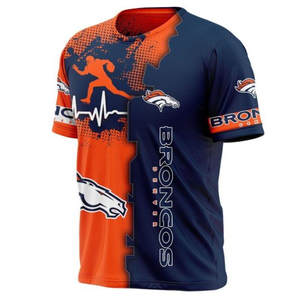 nfl Denver Broncos graphic heart ECG line football 3d T shirt custom fan
