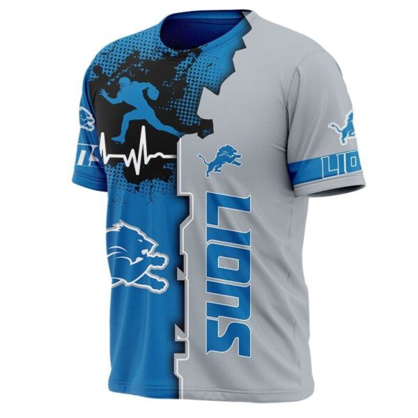 nfl Detroit Lions graphic heart ECG line football 3d T shirt custom fan