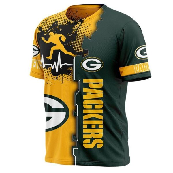 nfl Green Bay Packers heart ECG line football 3d T shirt graphic custom fan