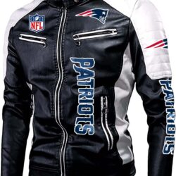 nfl New England Patriots classic biker leather jacket custom for fan