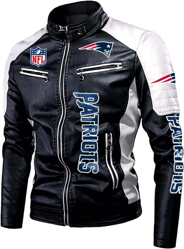 nfl New England Patriots classic biker leather jacket custom for fan