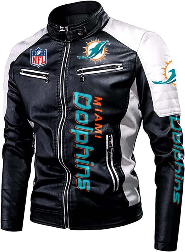 nfl miami dolphins classic biker leather jacket custom for fan