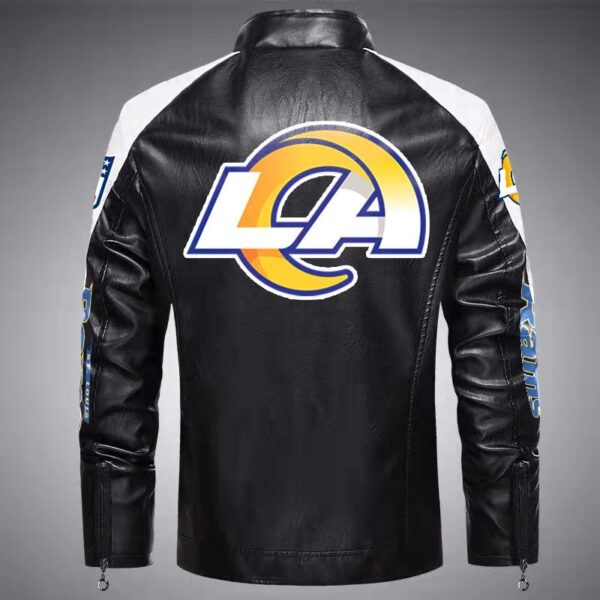 rams Classic Biker Leather Jacket back