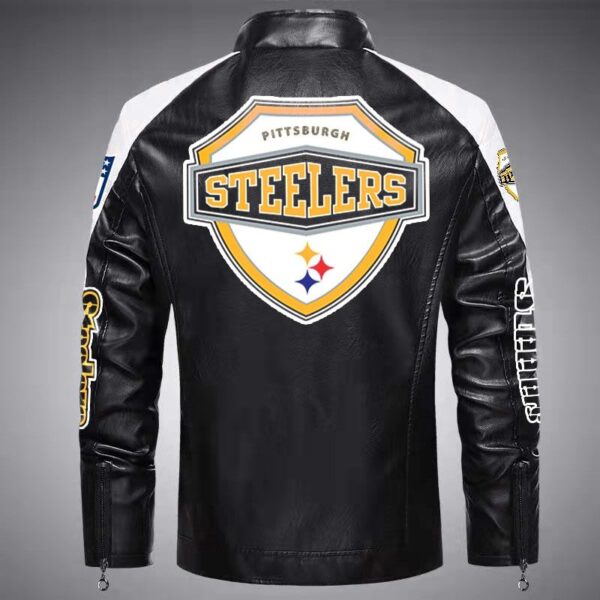 steelers Classic Biker Leather Jacket back