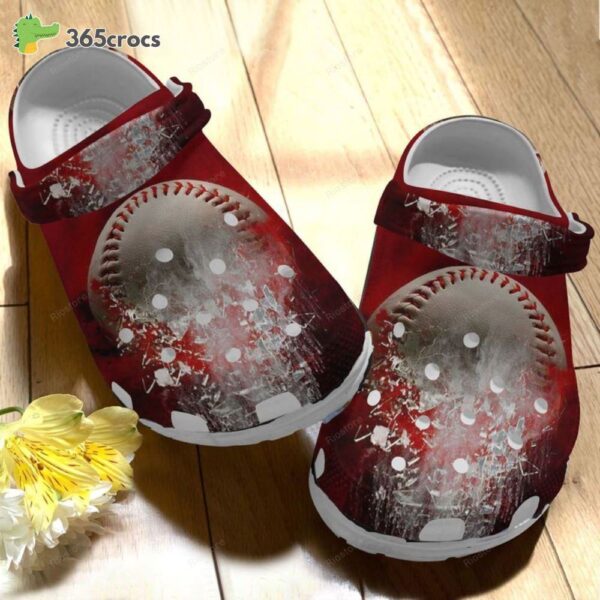 Baseball On Fire Classic Clogs Shoes Red Theme Croc Baseball Lovers Water Shoes Sporty Crocs Clog Shoes