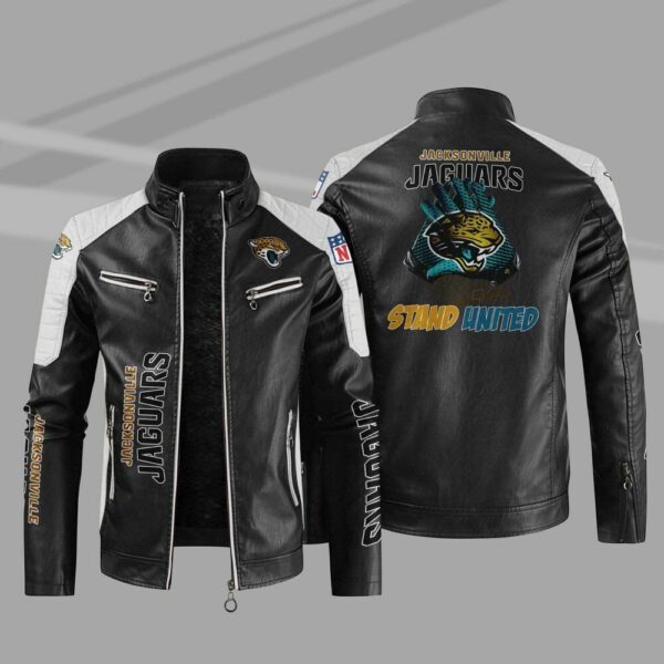 Jacksonville Jaguars Men Vintage Leather Jacket Bomber Coat Stand Collar Outwear