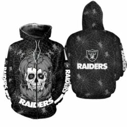 NFL Las Vegas Raiders Halloween Skull web Black 3d Hoodie for fan