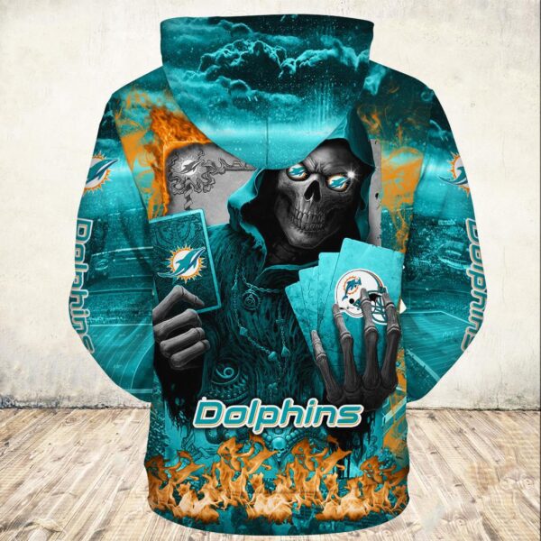 NFL Printed Miami Dolphins Hoodie Mens Halloween Death Card for fan