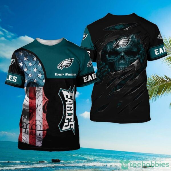 Philadelphia Eagles Skull Custom Name 3D All Over Printed Shirt for fan