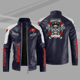 Tampa Bay Buccaneers Men’s Leather Jacket Motorcycle Rider Bomber Jacket Outwear