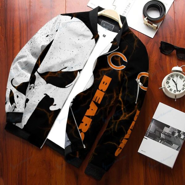 Chicago Bears Skull punisher Graphic Bomber Jacket for fan 1