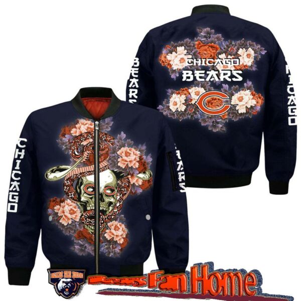 Chicago Bears nfl bomber jacket rose skull limited edition all over print