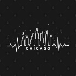 Chicago City Skyline EKG Heartbeat Night Sky Silhouette T Shirt 2