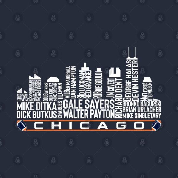 Chicago Football Team All Time Legends Chicago City Skyline T Shirt 2